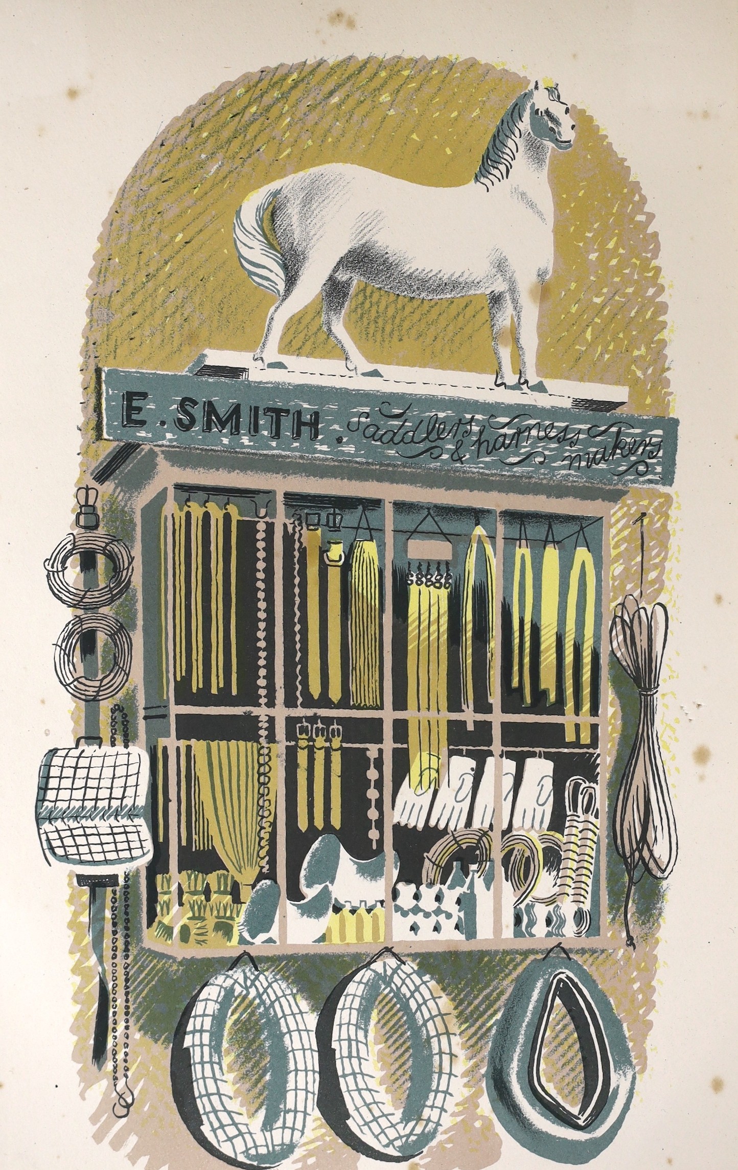 Eric Ravilious (1903-1942), lithograph, ‘E. Smith, Saddlers & Harness Makers, from the 1938 'High Street' series, 22.5 x 14cm, unframed